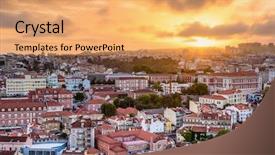  Presentation with cityscape - PPT layouts enhanced with lisbon portugal cityscape during sunset background and a yellow colored foreground