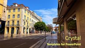  Presentation with blue yellow - Cool new presentation with lisbon-portugal-empty-wide-street backdrop and a tawny brown colored foreground