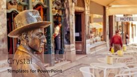  Presentation with fernando pessoa - PPT theme consisting of lisbon-portugal-march-18-statue background and a coral colored foreground