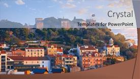  Presentation with medieval iron doors stone castle - Presentation design featuring lisbon-portugal-saint-george-castle background and a light blue colored foreground