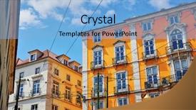  Presentation with sunny sky - Cool new theme with lisbon portugal street with buildings backdrop and a light blue colored foreground