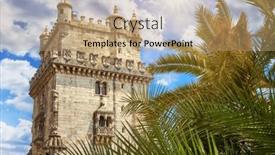  Presentation with tree river - Presentation theme featuring lisbon-portugal-tower-belem background and a coral colored foreground