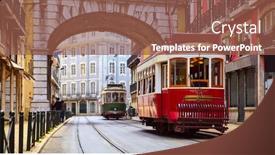  Presentation with tram - Slide deck enhanced with lisbon-portugal-vintage-red-retro background and a tawny brown colored foreground