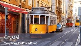  Presentation with tram - Presentation design enhanced with lisbon-portugal-vintage-yellow-retro background and a  colored foreground