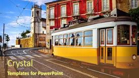  Presentation with paving - Slide deck with lisbon-portugal-yellow-vintage-tram background and a tawny brown colored foreground