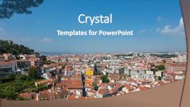  Presentation with rain on roof top - Beautiful theme featuring lisbon view of the city backdrop and a teal colored foreground