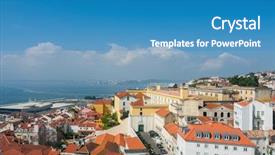  Presentation with rain on roof top - Beautiful PPT theme featuring lisbon view of the city backdrop and a teal colored foreground