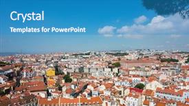  Presentation with rain on roof top - Presentation theme consisting of lisbon view of the city background and a teal colored foreground