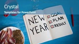  Presentation with new year - Presentation design consisting of list challenge solutions - new year purpose plan result background and a ocean colored foreground