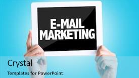  Presentation with marketing automobiles - Slide set having list challenge solutions - tablet pc with text e-mail background and a  colored foreground