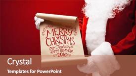  Presentation with congratulation - Presentation design with list events - santa claus is holding paper background and a coral colored foreground