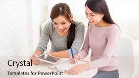  Presentation with sports table tennis two ping - Presentation design with list friends - two young girls use background and a lemonade colored foreground