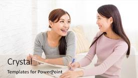  Presentation with helping others two hands woman - Amazing presentation theme having list friends - two young woman doing report backdrop and a lemonade colored foreground