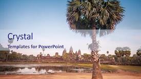  Presentation with world heritage - Slides having list in 1992 ancient khmer background and a sky blue colored foreground