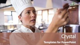  Presentation with hotel kitchen - Audience pleasing presentation consisting of list in kitchen at hotel backdrop and a coral colored foreground