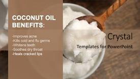  Presentation with coconut oil - Slide deck featuring list of benefits and coconut background and a coral colored foreground