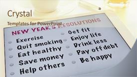  Presentation with new years - Audience pleasing theme consisting of list of new years resolutions backdrop and a cream colored foreground