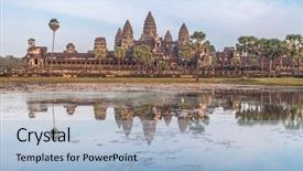  Presentation with khmer - PPT layouts with listbuilding - angkor wat temple in cambodia background and a light blue colored foreground