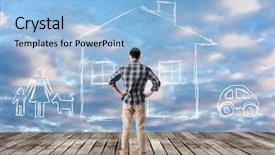  Presentation with look - Cool new slide deck with listbuilding - asian man look toward backdrop and a light blue colored foreground