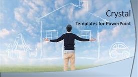  Presentation with look - Audience pleasing theme consisting of listbuilding - asian man look toward backdrop and a light blue colored foreground