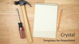  Presentation with paper - PPT layouts enhanced with listbuilding - pad of paper pencil hammer background and a coral colored foreground