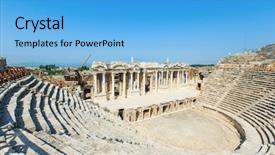  Presentation with amphitheater - Presentation design enhanced with listed unesco world heritage site - amphitheater in pamukkale turkey background and a  colored foreground