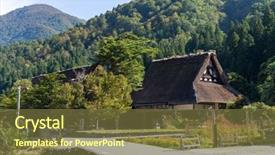  Presentation with historical philosophical studies - Slides with listed unesco world heritage site - historical japanese village ogimachi background and a tawny brown colored foreground