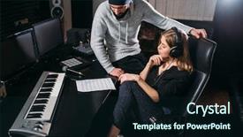  Presentation with singer - Amazing slide set having listen song record in music backdrop and a wine colored foreground