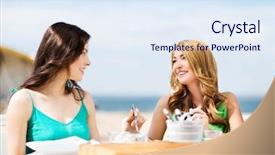  Presentation with shells beach summer holiday - Beautiful PPT theme featuring friends talking listening - summer holidays and vacation backdrop and a sky blue colored foreground