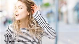  Presentation with listening woman - Presentation design with listening an hearing to rumor background and a coral colored foreground