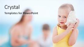  Presentation with seashell - Colorful slide deck enhanced with listening ear - adorable little girl backdrop and a cool aqua colored foreground