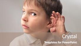  Presentation with ear - Cool new presentation theme with listening ear - child overhearing something backdrop and a coral colored foreground