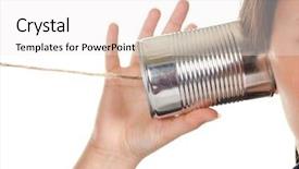  Presentation with phone - PPT theme featuring listening ear - female hand making a phone background and a sky blue colored foreground