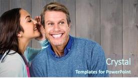  Presentation with secret - Cool new presentation theme with listening ear - woman sharing secret with man backdrop and a ocean colored foreground