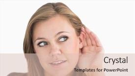  Presentation with listening woman - Cool new slides with listening in the white backgroung backdrop and a  colored foreground