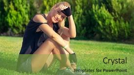  Presentation with young healthy people - Cool new PPT theme with listening music and meditating sportive backdrop and a seafoam green colored foreground