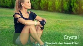  Presentation with young healthy people - Presentation theme consisting of listening music and meditating sportive background and a tawny brown colored foreground