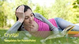  Presentation with listening woman - Amazing slides having listening music and reading book backdrop and a  colored foreground