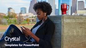  Presentation with listening woman - PPT layouts enhanced with listening music dress in black background and a wine colored foreground