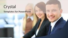  Presentation with meeting table - PPT layouts having listening people - businesspeople having meeting around table background and a  colored foreground