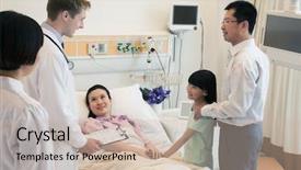  Presentation with hospital - Colorful presentation theme enhanced with listening people - family visiting mother backdrop and a soft green colored foreground