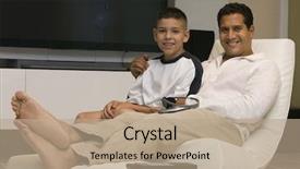  Presentation with father son and looking - Amazing presentation theme having listening people - father and son together backdrop and a  colored foreground