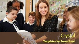  Presentation with elementary school career day and technology and black female teacher - Audience pleasing PPT theme consisting of listening people - female primary school teacher looking backdrop and a  colored foreground