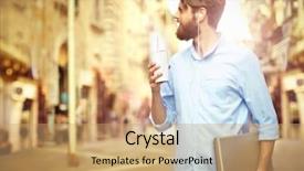  Presentation with walking - Audience pleasing slide deck consisting of listening people - handsome man walking backdrop and a coral colored foreground