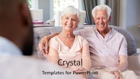  Presentation with senior couple - Audience pleasing PPT layouts consisting of listening people - happy senior couple taking financial backdrop and a  colored foreground