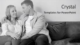  Presentation with couple - Audience pleasing slides consisting of listening people - loving mid adult couple sitting backdrop and a  colored foreground