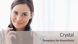  Presentation with security camera protection - Colorful PPT layouts enhanced with listening people - smirking woman looks into then backdrop and a  colored foreground