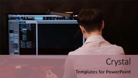  Presentation with radio station - PPT theme enhanced with listening slide - sound engineer working at radio background and a  colored foreground