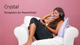  Presentation with music headphones - Colorful slide set enhanced with listening to a music video backdrop and a coral colored foreground