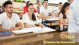  Presentation with university - PPT layouts featuring listening to a university lecture background and a coral colored foreground